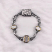 Elegant Rhodium-Finished Bracelet with Oval Shell Accent and Magnetic Clasp, Perfect Gift Jewelry