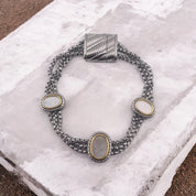 Elegant Rhodium-Finished Bracelet with Oval Shell Accent and Magnetic Clasp, Perfect Gift Jewelry