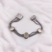Elegant Rhodium-Finished Bracelet with Oval Shell Accent and Magnetic Clasp, Perfect Gift Jewelry