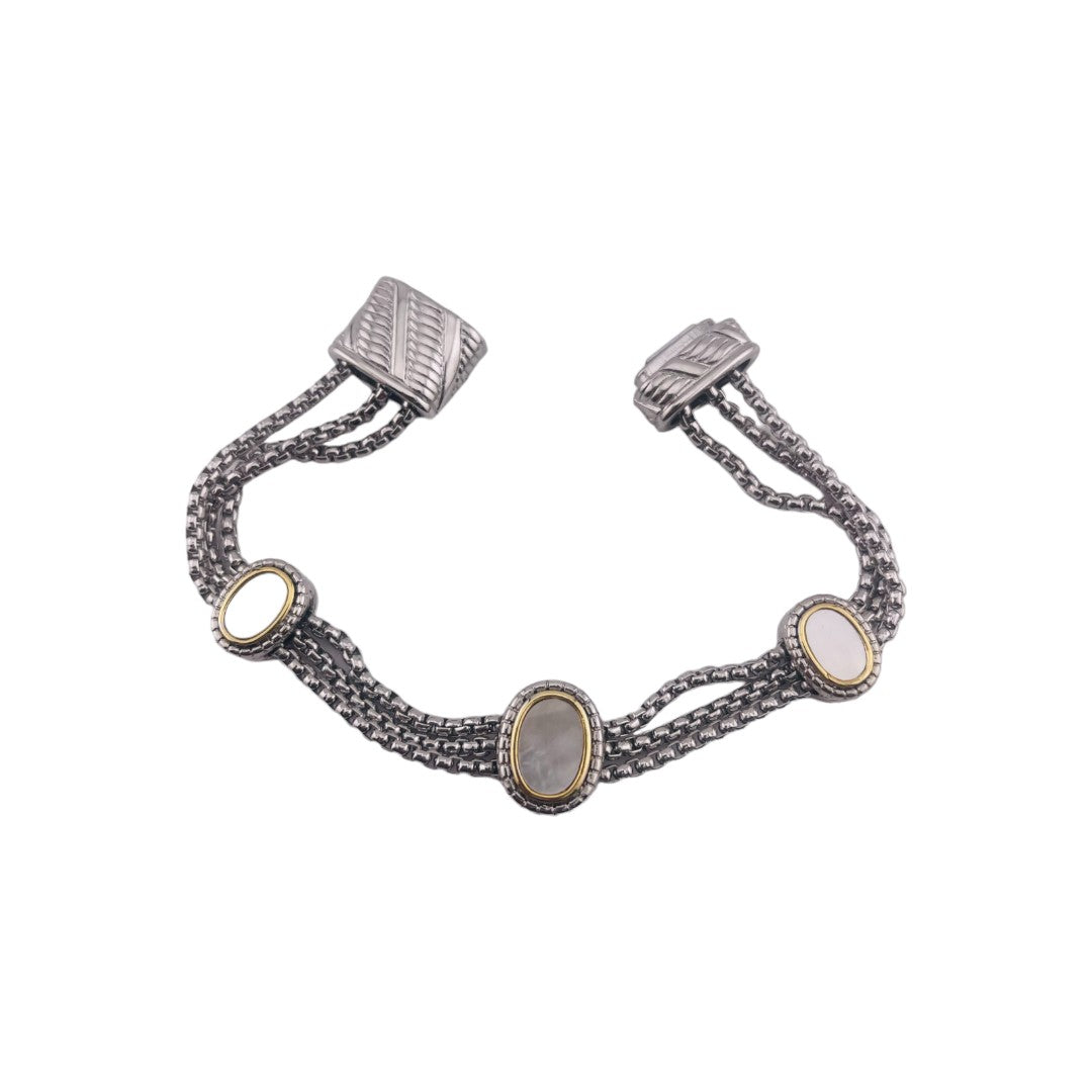 Elegant Rhodium-Finished Bracelet with Oval Shell Accent and Magnetic Clasp, Perfect Gift Jewelry