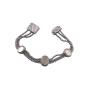 Elegant Rhodium-Finished Bracelet with Oval Shell Accent and Magnetic Clasp, Perfect Gift Jewelry