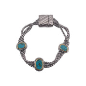 Elegant Rhodium-Finished Bracelet with Oval Green Shell Accent and Magnetic Clasp, Perfect Gift Jewelry