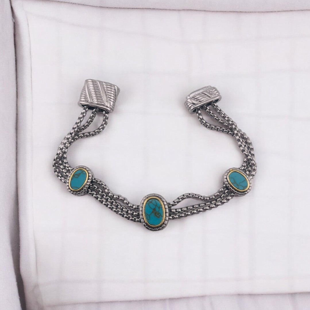 Elegant Rhodium-Finished Bracelet with Oval Green Shell Accent and Magnetic Clasp, Perfect Gift Jewelry