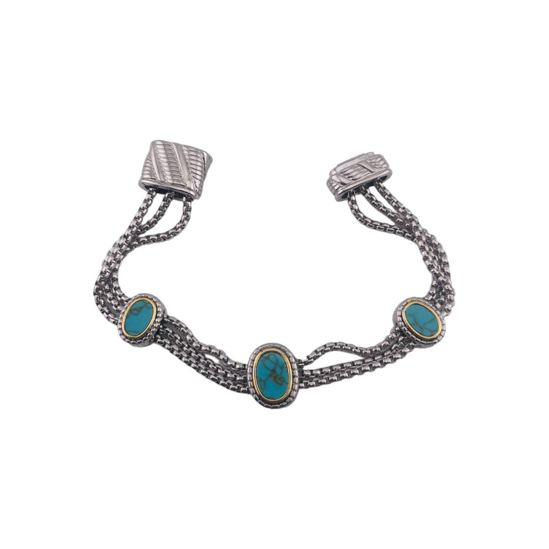 Elegant Rhodium-Finished Bracelet with Oval Green Shell Accent and Magnetic Clasp, Perfect Gift Jewelry