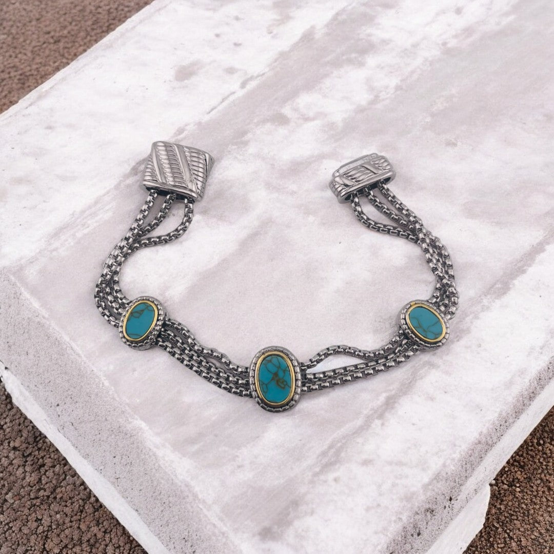 Elegant Rhodium-Finished Bracelet with Oval Green Shell Accent and Magnetic Clasp, Perfect Gift Jewelry