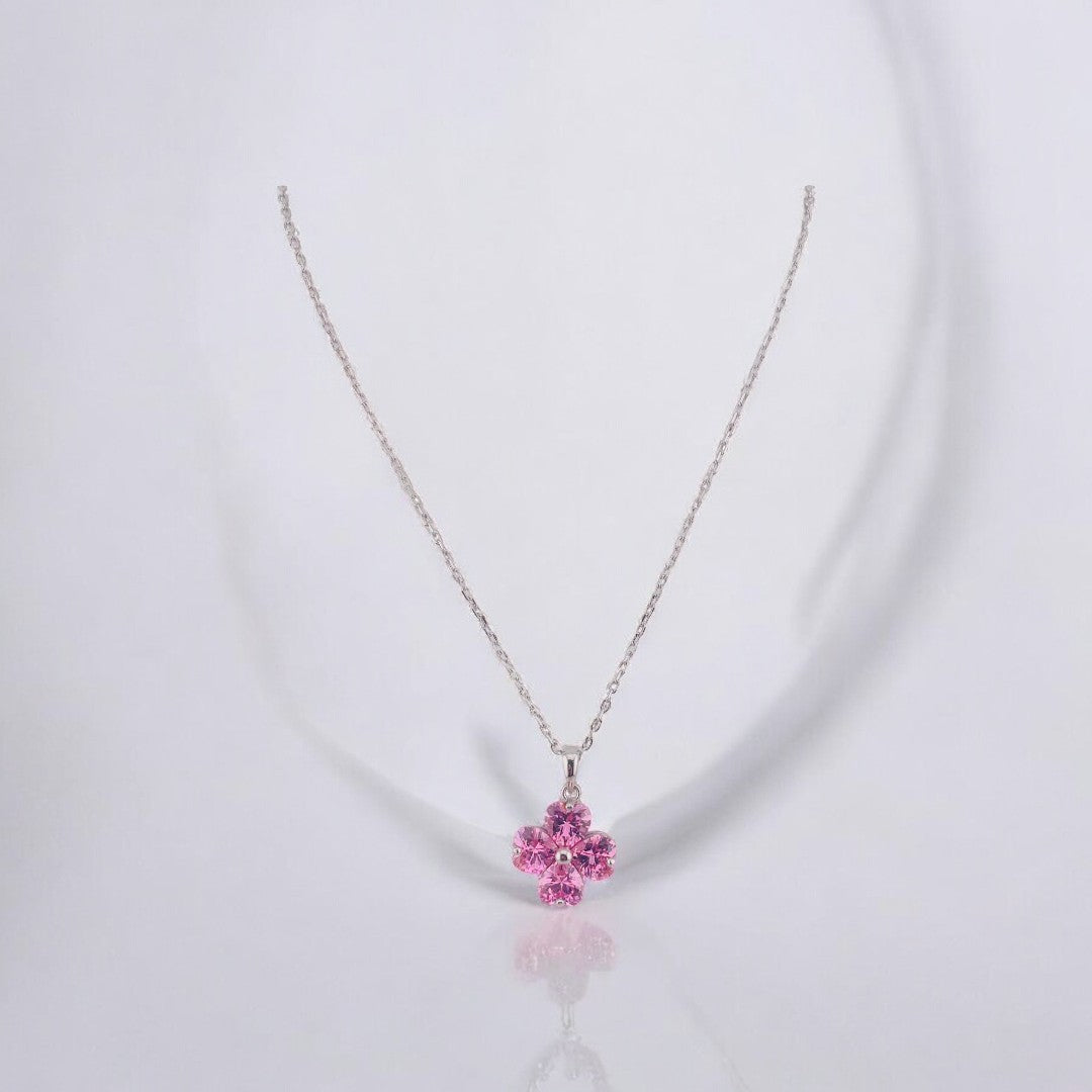 Sterling Silver, Pendant Necklace, Princess Pink Flower Zircon, Perfect Gift, Anniversary Gift, Birthday Gift for Her, Holiday Jewelry