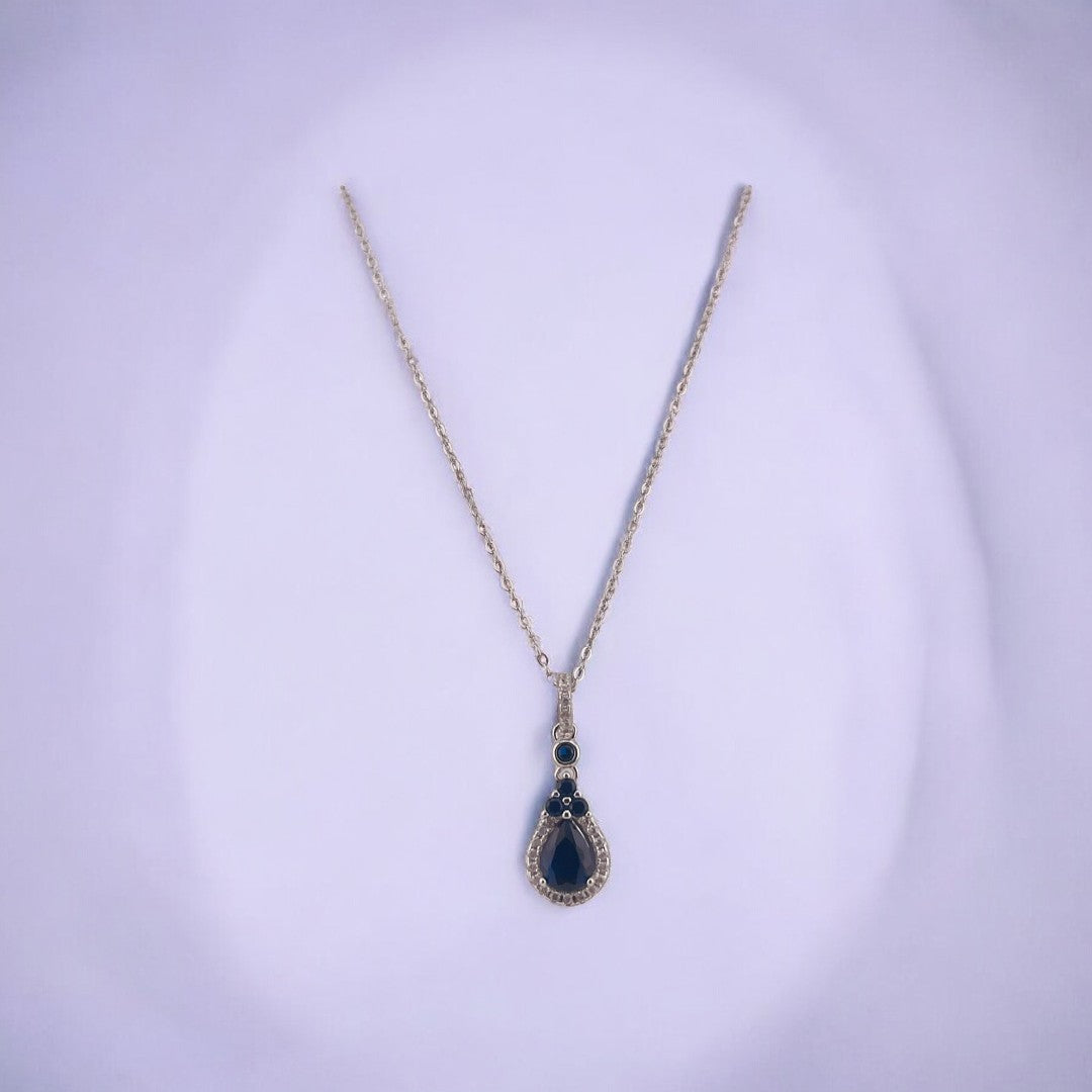 Teardrop Pendant Necklace, Dark Blue Zircon, Sterling Silver Jewelry, Elegant Gift for Her, Perfect Jewelry Gift, Unique Teardrop Pendant