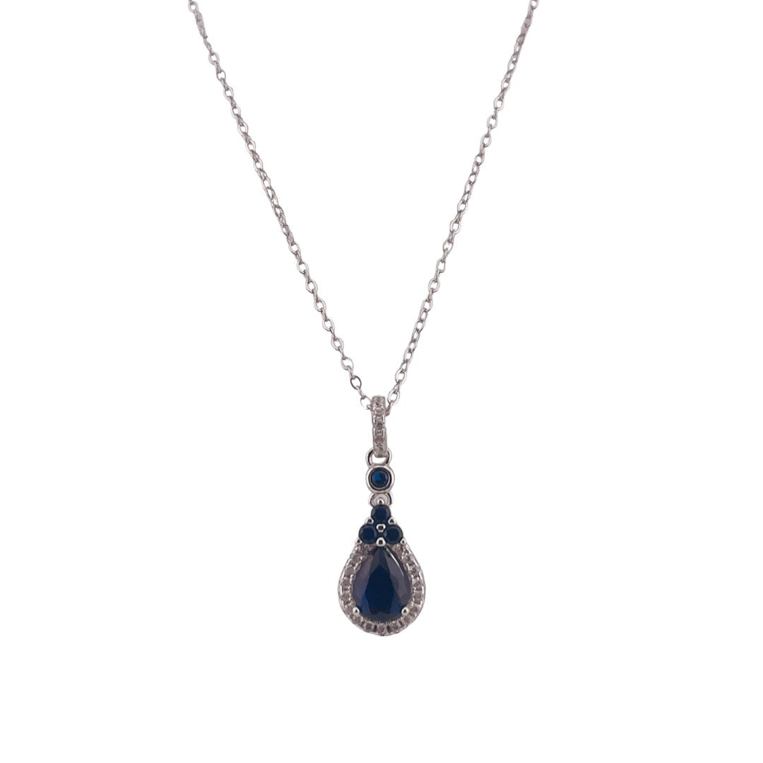 Teardrop Pendant Necklace, Dark Blue Zircon, Sterling Silver Jewelry, Elegant Gift for Her, Perfect Jewelry Gift, Unique Teardrop Pendant