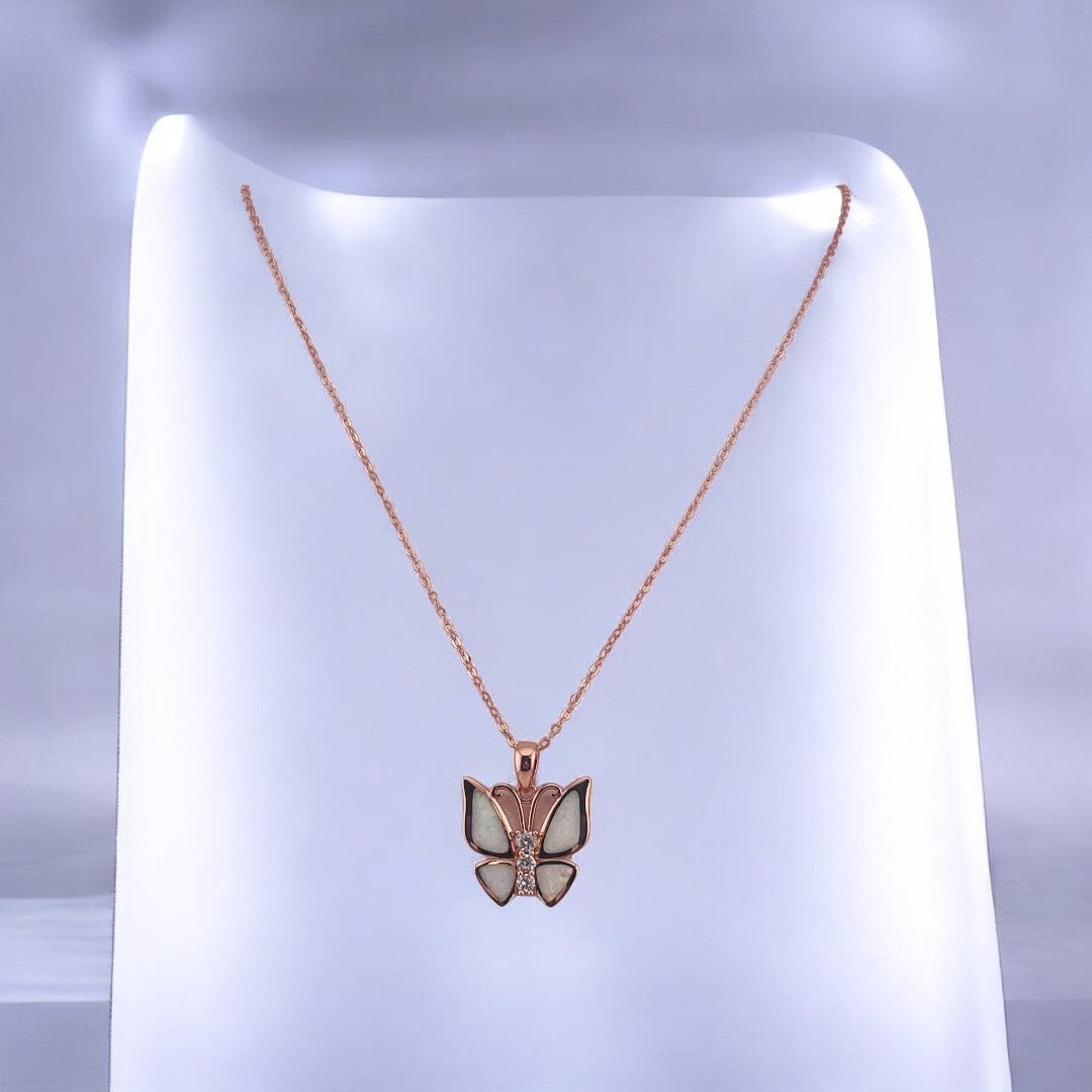 Rose Gold-Plated, Sterling Silver, Zircon, White Opal, Butterfly, Perfect Gift