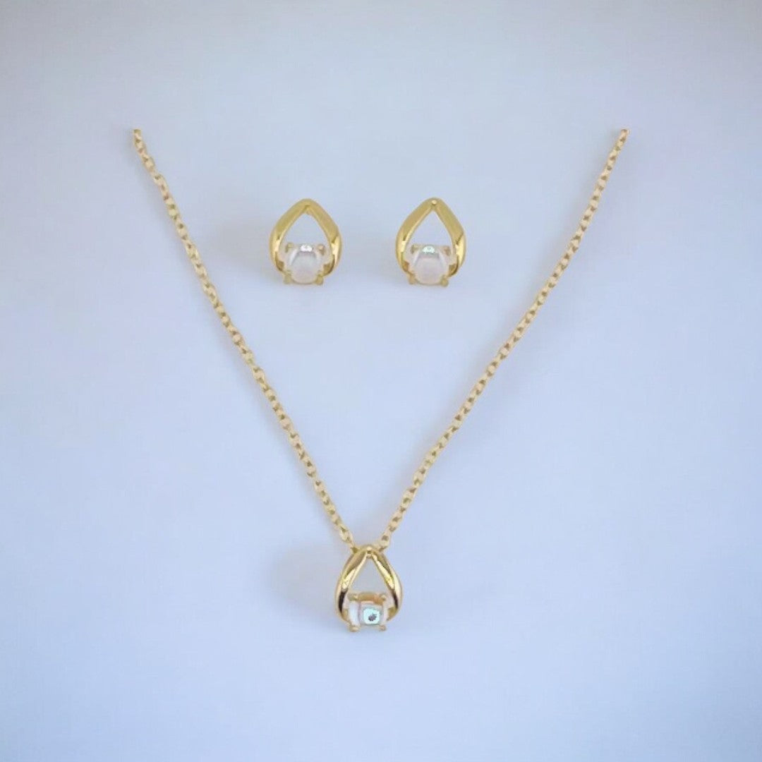 Gold-Plated, Sterling Silver, Zircon, Teardrop, Necklace, Earring, Moonstone