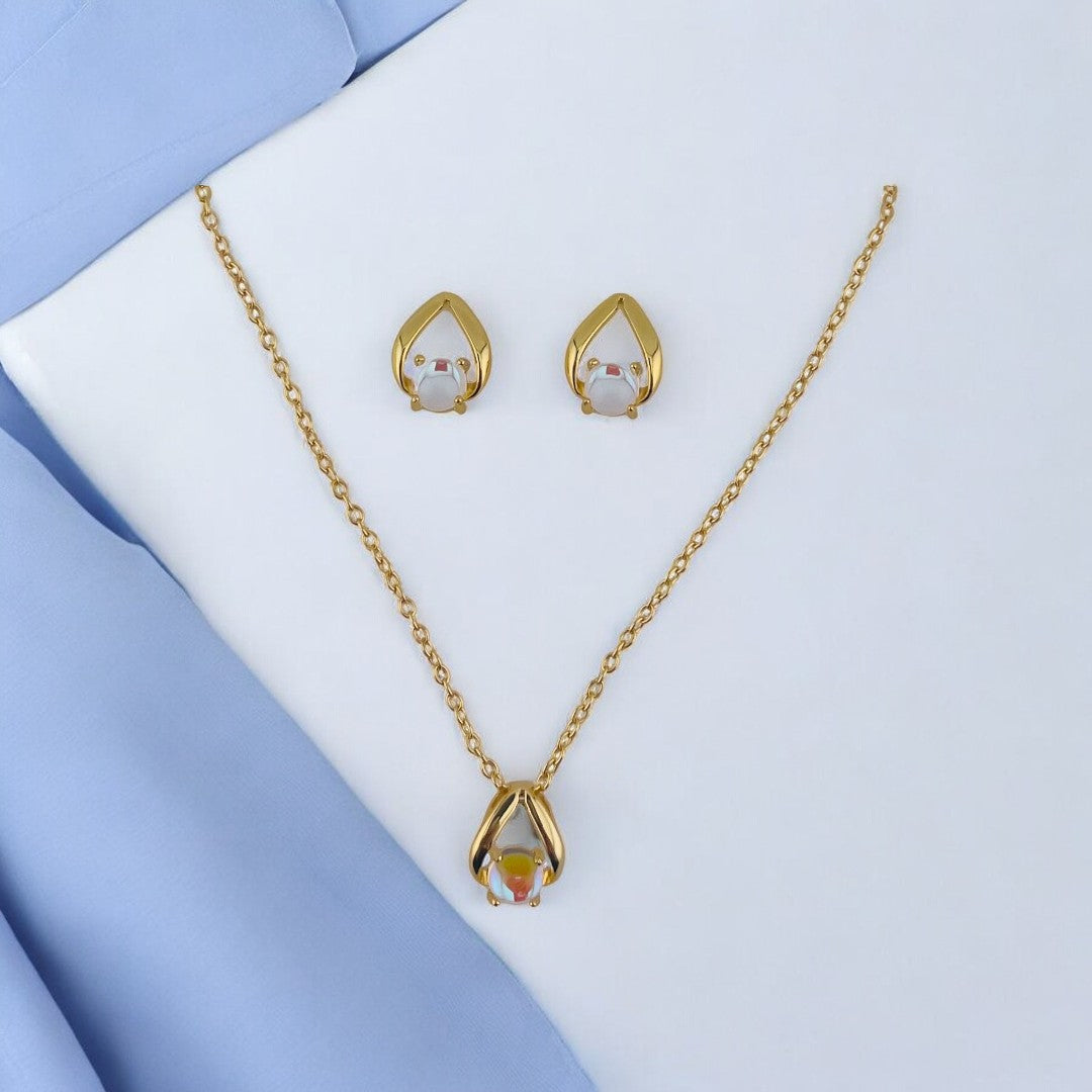 Gold-Plated, Sterling Silver, Zircon, Teardrop, Necklace, Earring, Moonstone