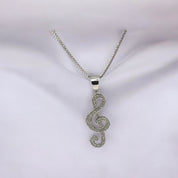 Sterling Silver, Music Note Pendant, Necklace, Zirconia Stone, Sparkling Jewelry, Unique Gift, Elegant Fashion Accessory