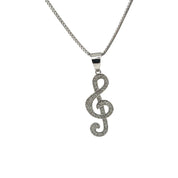 Sterling Silver, Music Note Pendant, Necklace, Zirconia Stone, Sparkling Jewelry, Unique Gift, Elegant Fashion Accessory