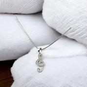 Sterling Silver, Music Note Pendant, Necklace, Zirconia Stone, Sparkling Jewelry, Unique Gift, Elegant Fashion Accessory