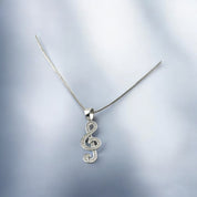 Sterling Silver, Music Note Pendant, Necklace, Zirconia Stone, Sparkling Jewelry, Unique Gift, Elegant Fashion Accessory