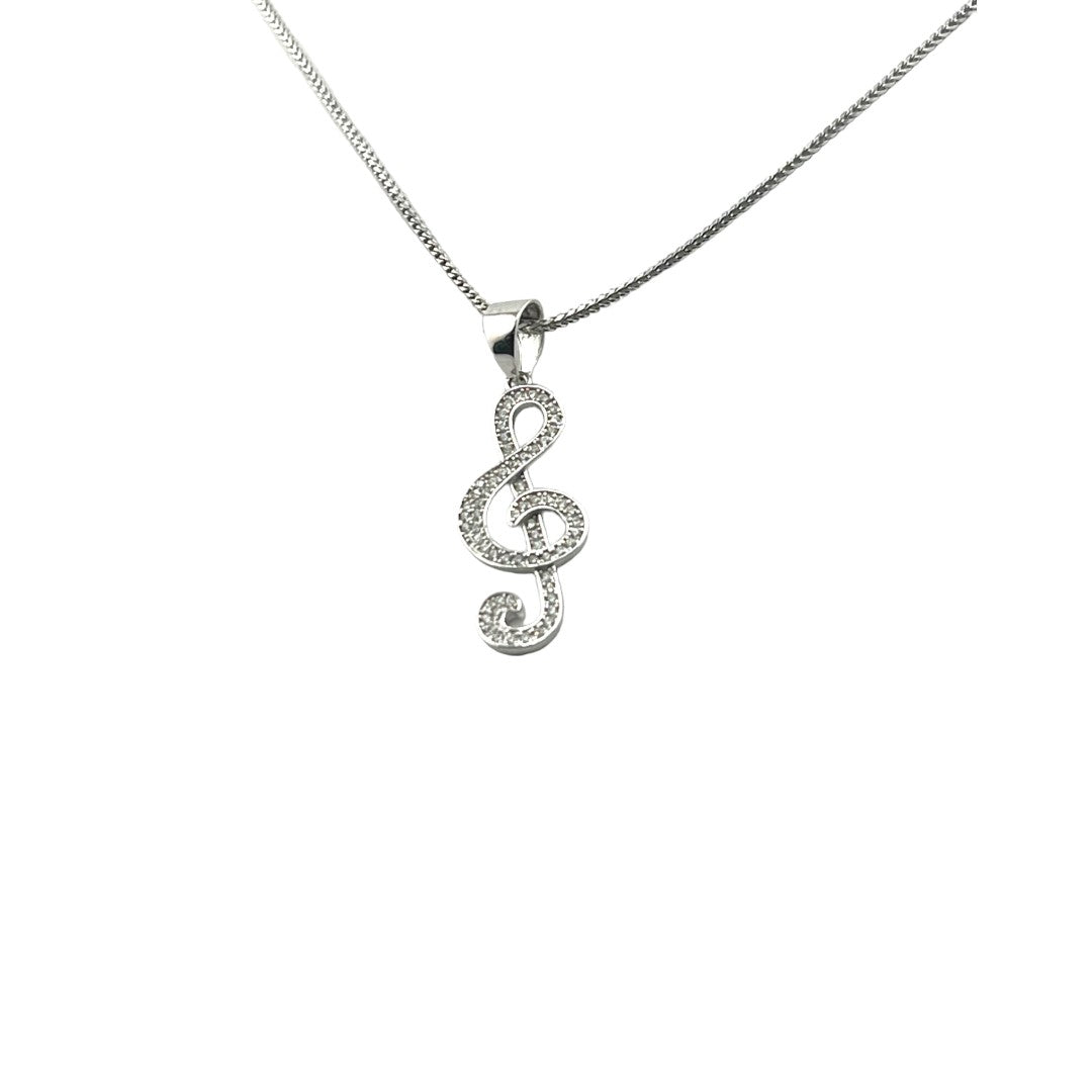 Sterling Silver, Music Note Pendant, Necklace, Zirconia Stone, Sparkling Jewelry, Unique Gift, Elegant Fashion Accessory