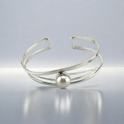 Unique Cuff Bangle, Bracelet, Sterling Silver, Freshwater Pearls, Elegant Gift for Mom, Gift for Her