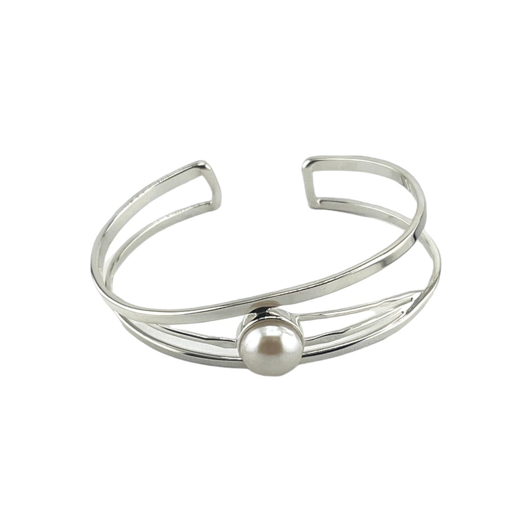 Unique Cuff Bangle, Bracelet, Sterling Silver, Freshwater Pearls, Elegant Gift for Mom, Gift for Her