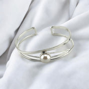 Unique Cuff Bangle, Bracelet, Sterling Silver, Freshwater Pearls, Elegant Gift for Mom, Gift for Her