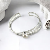 Unique Cuff Bangle, Bracelet, Sterling Silver, Freshwater Pearls, Elegant Gift for Mom, Gift for Her