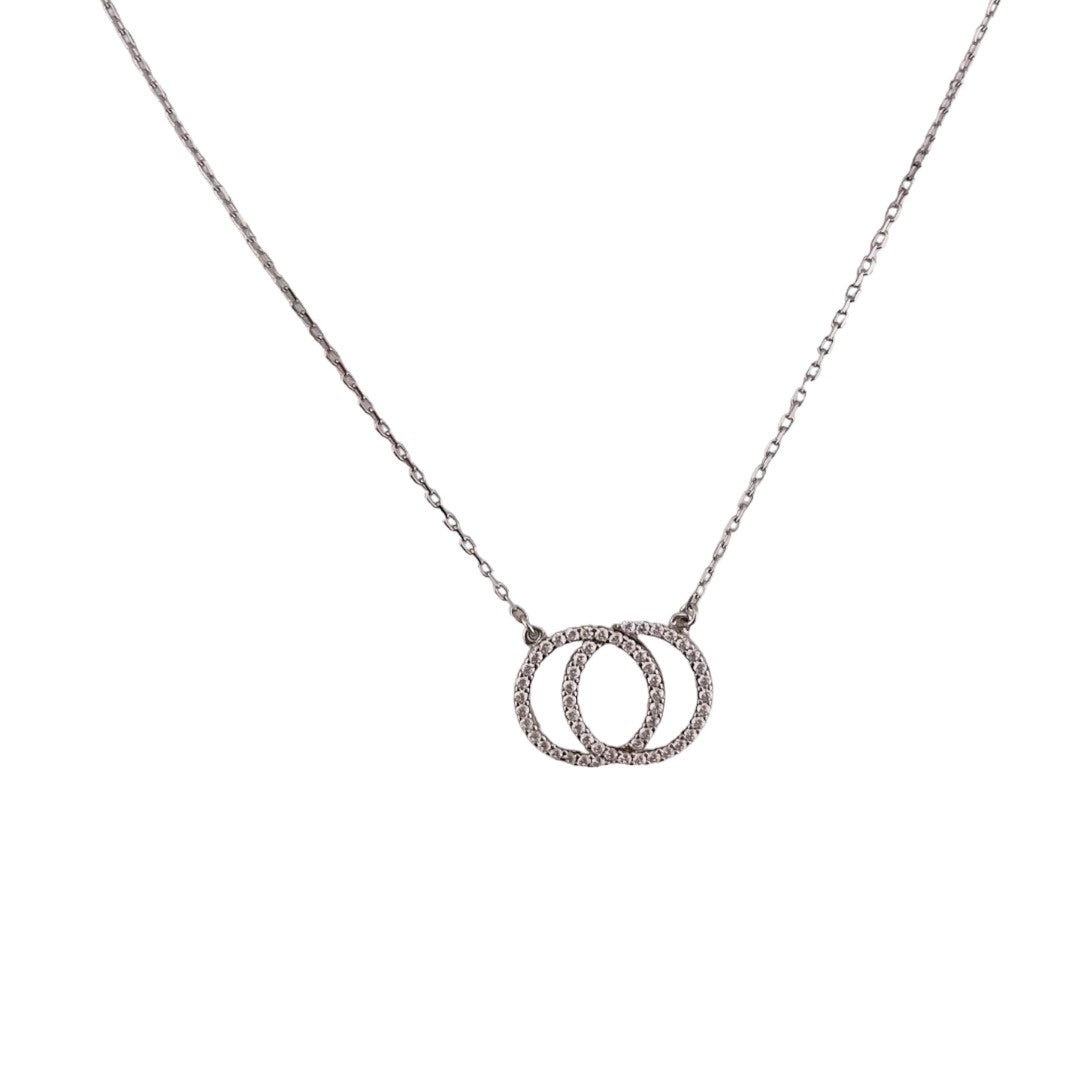 Sterling Silver Pendant Necklace, Zircon, Double Circle Harmony, Gift for Her, Perfect Gift