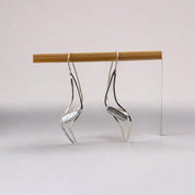 Curved Sterling Silver Earrings with Elongated Freshwater Pearls, Elegant Artisan Jewelry