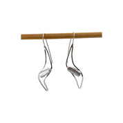Curved Sterling Silver Earrings with Elongated Freshwater Pearls, Elegant Artisan Jewelry