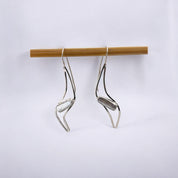 Curved Sterling Silver Earrings with Elongated Freshwater Pearls, Elegant Artisan Jewelry