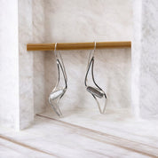 Curved Sterling Silver Earrings with Elongated Freshwater Pearls, Elegant Artisan Jewelry
