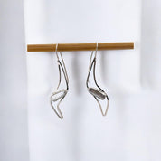Curved Sterling Silver Earrings with Elongated Freshwater Pearls, Elegant Artisan Jewelry