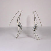 Curved Sterling Silver Earrings with Elongated Freshwater Pearls, Elegant Artisan Jewelry
