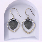 Sterling Silver Two-Tone Leaf Design Earrings with Layered Hanging Leaf, Elegant Textured Jewelry
