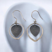 Sterling Silver Two-Tone Leaf Design Earrings with Layered Hanging Leaf, Elegant Textured Jewelry