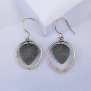 Sterling Silver Two-Tone Leaf Design Earrings with Layered Hanging Leaf, Elegant Textured Jewelry