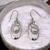 Sterling Silver, Freshwater Pearl, Earrings, Oval Shape, Swirl Design, Elegant Silver Earrings, Stylish Jewelry