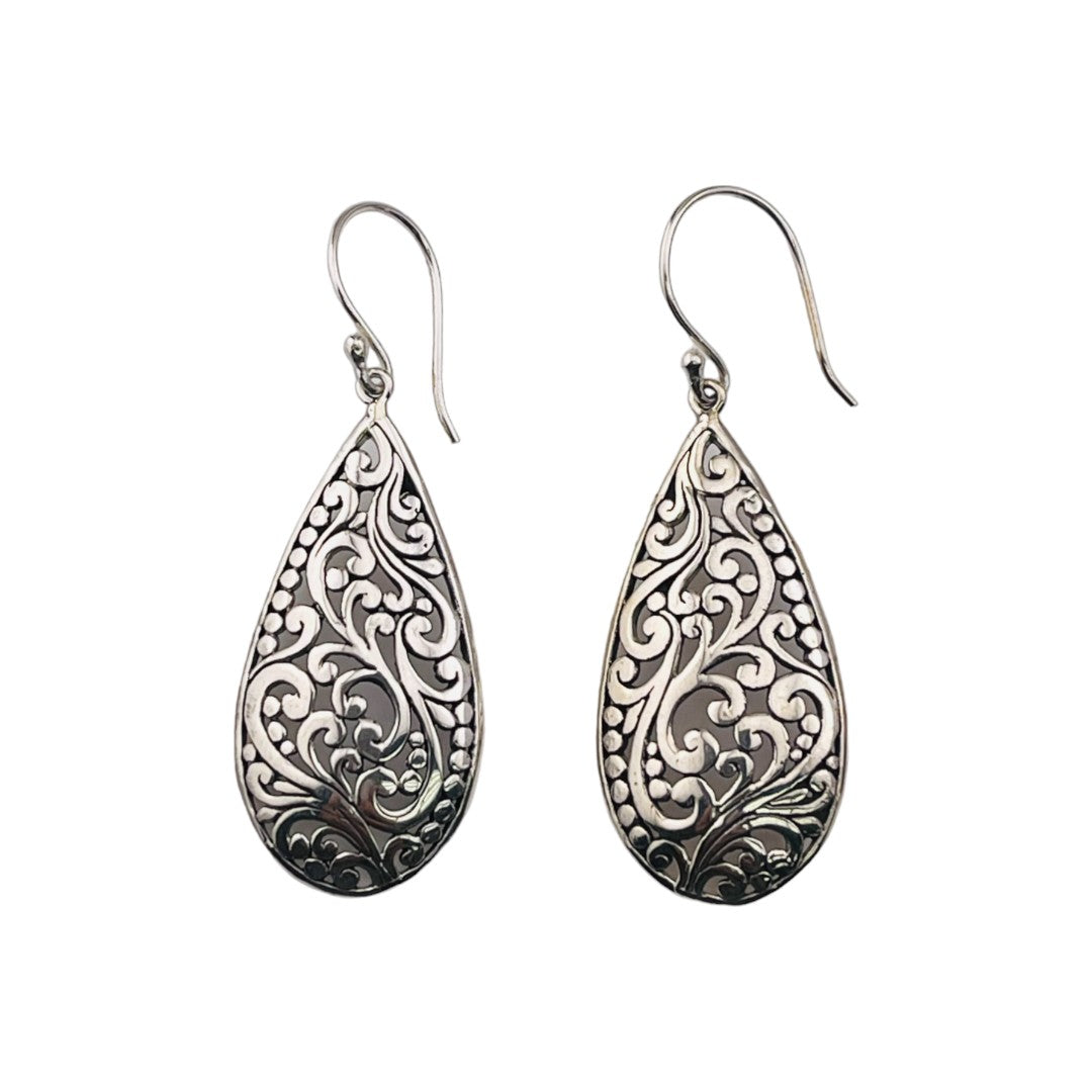 Teardrop Sterling Silver Earrings with Dangling Swirls and Natural Inspiration, Elegant Jewelry