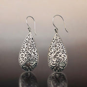 Teardrop Sterling Silver Earrings with Dangling Swirls and Natural Inspiration, Elegant Jewelry