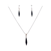 Sterling Silver Necklace and Earrings Set with Black Accent, Marquise Shape