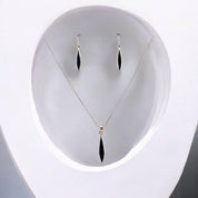 Sterling Silver Necklace and Earrings Set with Black Accent, Marquise Shape