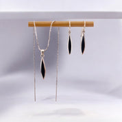 Sterling Silver Necklace and Earrings Set with Black Accent, Marquise Shape