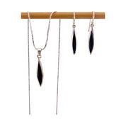 Sterling Silver Necklace and Earrings Set with Black Accent, Marquise Shape