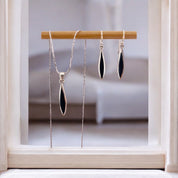 Sterling Silver Necklace and Earrings Set with Black Accent, Marquise Shape