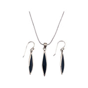 Sterling Silver Necklace and Earrings Set with Black Accent, Marquise Shape