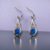 Celestial Elegance Sterling Silver Earrings with Opal Blue Stone and Zirconia Accents, Dangle Jewelry, Elegant Gift