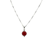 Silver Natural Gemstone Round Red Stone Pendant Necklace