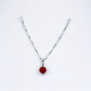 Silver Natural Gemstone Round Red Stone Pendant Necklace