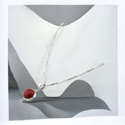 Silver Natural Gemstone Round Red Stone Pendant Necklace