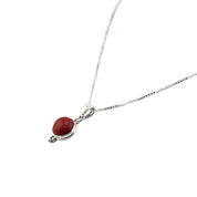 Silver Natural Gemstone Round Red Stone Pendant Necklace