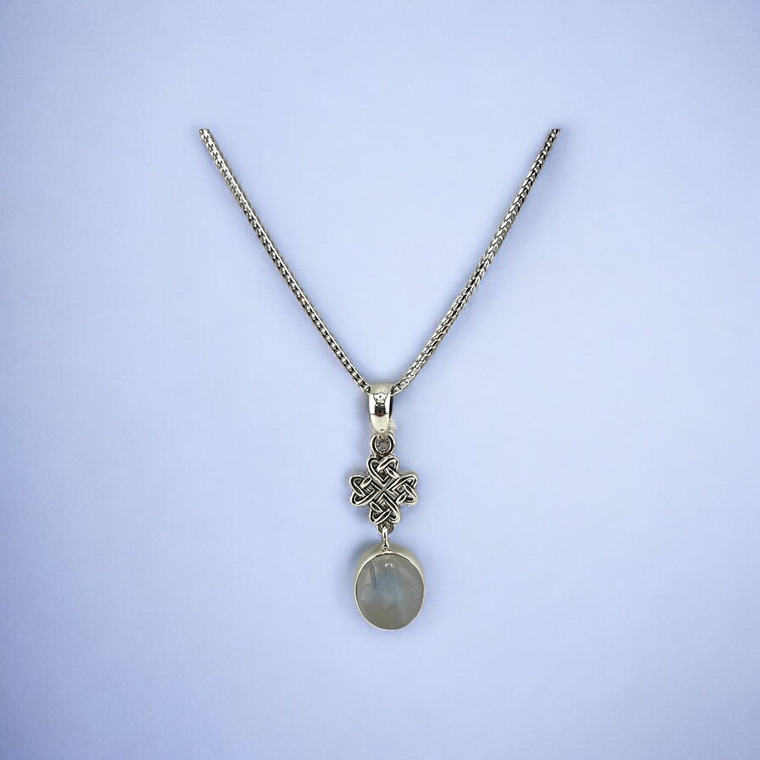 Oval Moonstone Pendant, Sterling Silver Necklace, Celtic Scroll Pendant, Necklace, Elegant Gift for All Occasions