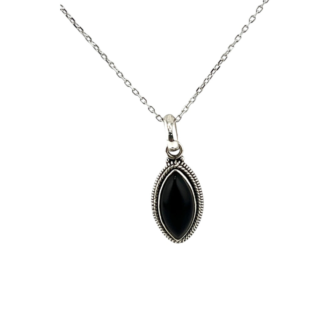 Sterling Silver Jewelry, Black Onyx Accented Indent Pendant, Unique Black Onyx Silver Jewelry - Modern Silver Gift